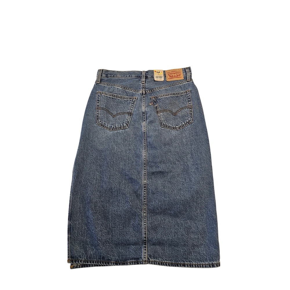 Levis Denim Midi Skirt Medium Wash‎ High Waisted Side Slit Size 28 NEW